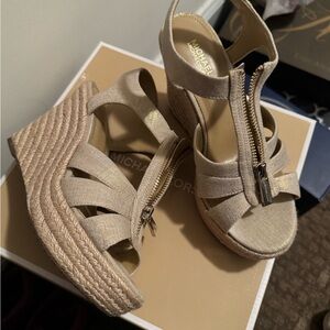 Michael Kors Gold and Tan Wedge Sandals
